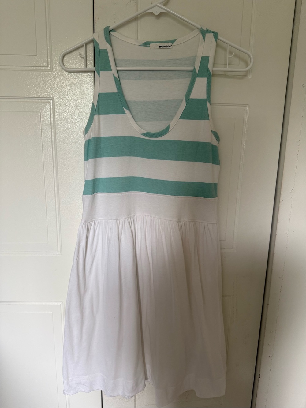 LA Made Striped Tank Top Fit-and-Flare Dress in Mint and White size medium